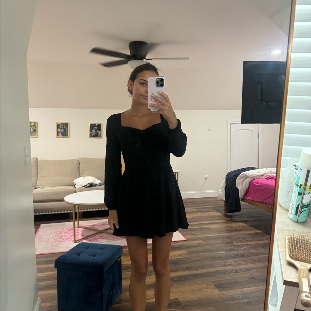 Hollister Black Fit and Flare Dress with Bishop Sleeves